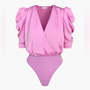 Adelyn rae pink lila sateen puff sleeve bodysuit,‎ S